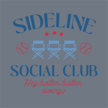 InkMerge Sideline Social Club DTF Transfer – Ready to Press: Features three director chairs, two baseballs, and three stars with